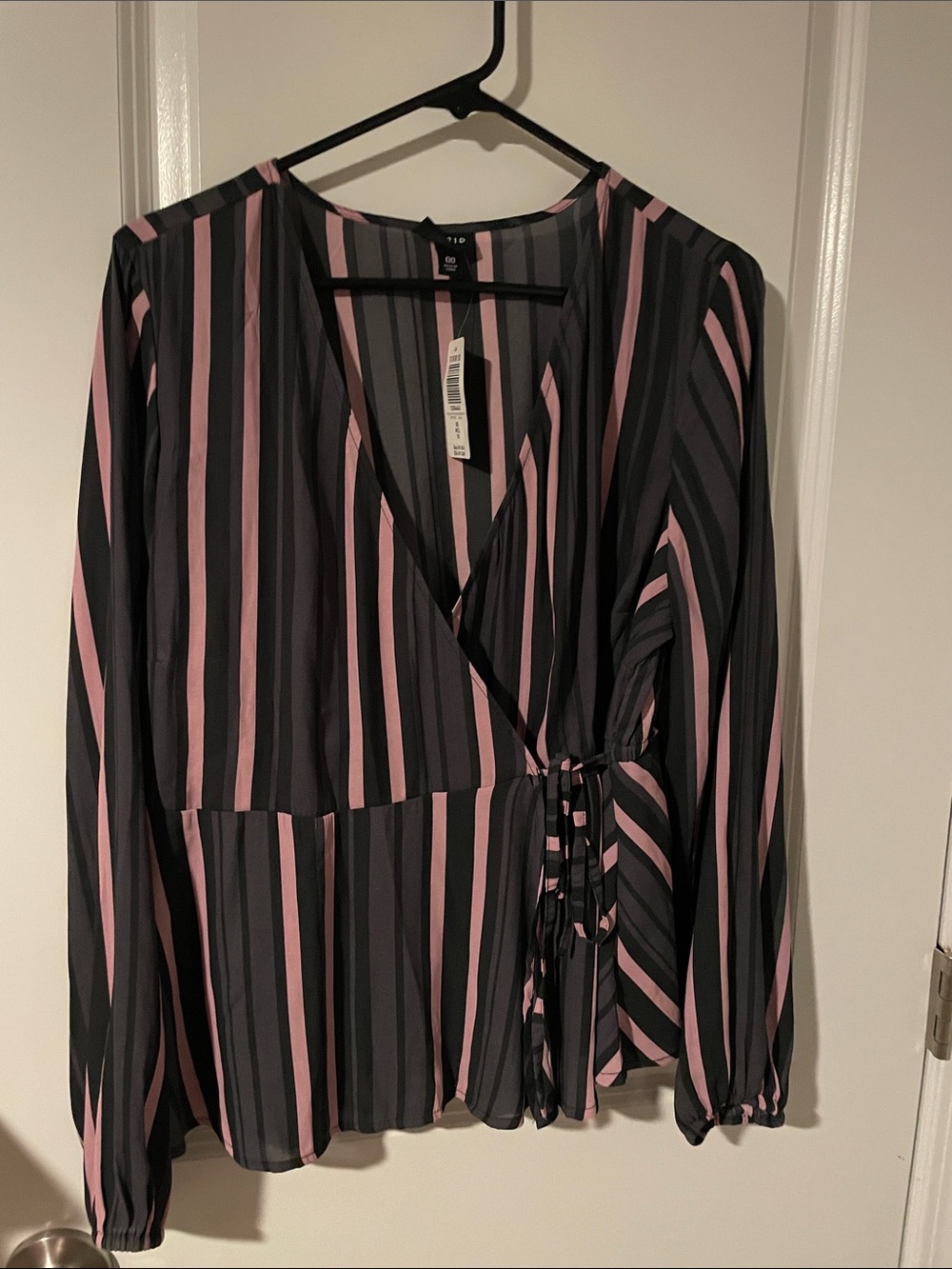 torrid Black and Pink Striped Wrap Blouse